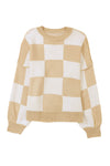 Pink Plaid Bishop Sleeve Pullover Sweater | Available in 3 Colors