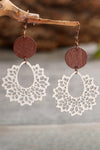 Laced Round Wood Pendant Earrings