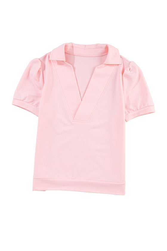 Pink Collared & Puff Sleeve T-Shirt