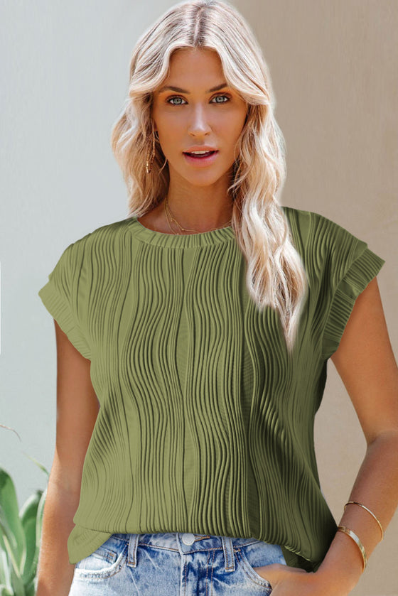 Jungle Green Wavy Textured Cap Sleeve Top | Available in 4 Colors