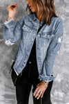 Black Casual Distressed Raw Hem Buttons Denim Jacket | Available in 3 Colors