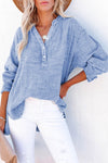 Loose Crinkle Button V Neck Henley Top | Available in 4 Colors