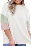 White Textured Colorblock T Shirt in| Available in Plus Size