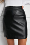 Black Back Zipper High Waisted Faux Leather Mini Skirt