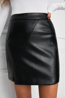  Black Back Zipper High Waisted Faux Leather Mini Skirt