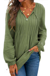 Green Pleated V Neck Crinkled Loose Tunic Top | Available in 2 Colors