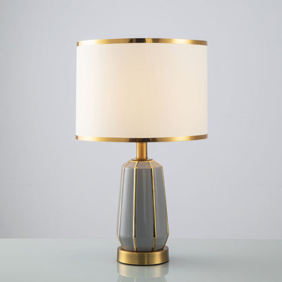 Simple Modern Ceramic Bedside Lamp with Drum Shade and Gold Trim