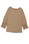 Black Plain Smocked 3/4 Sleeve Casual Loose T Shirt | Available in 3 Colors