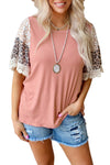 Pink Rib-Knit Leopard Lace Summer Top | Available in Black