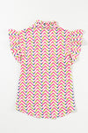 Multicolor Chevron Print Frill V Neck Ruffle Blouse