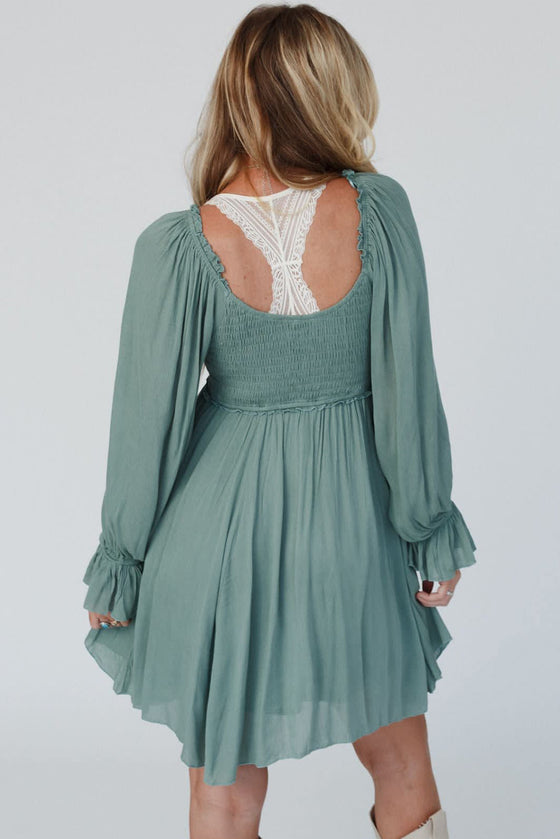 Mist Green Smocked Ruffled Mini Dress