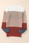 Red Color Block Casual Knit Pullover Sweater