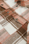 Brown Plaid Casual Button Up Flannel Long Shacket with Flap Pockets