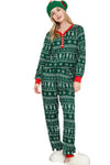 Green Christmas Tree Print Patchwork Color Contrast Pajama Set