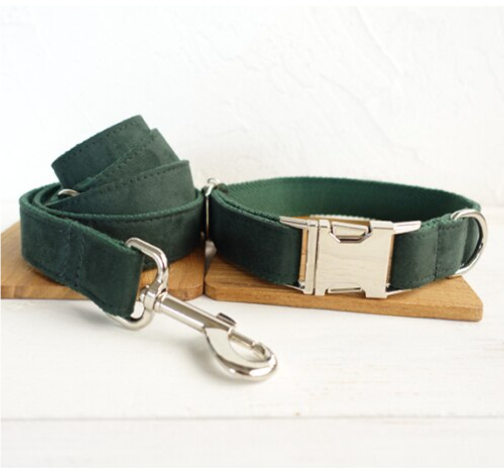 Luxury Pet Collar Leash in Green Velvet