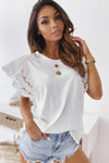 Black T-shirt with Crochet Lace Short Sleeves | Available in 2 Colors