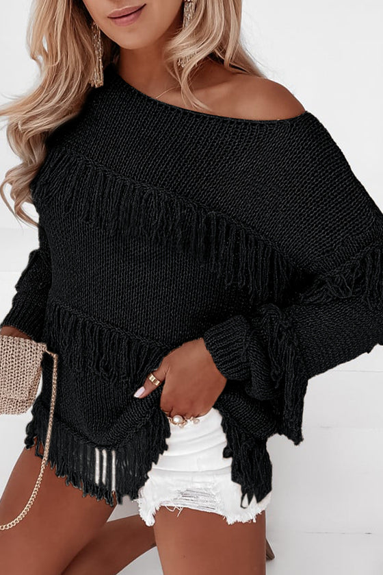 Khaki Boho Fringe Tasseled Knitted Sweater | Available in 3 Colors