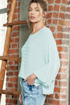 Apricot Solid Color Ribbed Knit 3/4 Sleeve Pullover Sweater | Available in 5 sizes