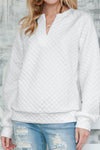 White Quilted V-Neck Solid Color Long Sleeve Top | Available in 4 Colors