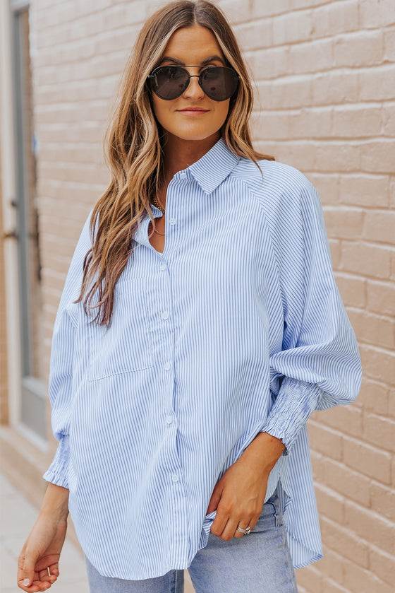 Light Blue Striped Button-up Shirt | Available in 3 Colors