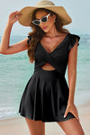 Black Cut Out Ruffle Crossed One Piece Swim Dress | Available in 2 Colors