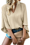 Beige Crinkled V Neck Bell Sleeve Blouse  (Pre-Order Only)