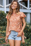 Orange Boho Ruffle Neck Flounce Sleeve Floral Blouse | Available in 3 Colors