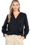 Khaki Basic Drape V Neck Long Sleeve Blouse | Available in 3 Colors