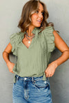 Navy Blue V Neck Flutter Shoulder Textured Blouse | Available in 2 Colors