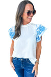 Wholesale White Embroidered Ruffled Sleeve Frill Blouse