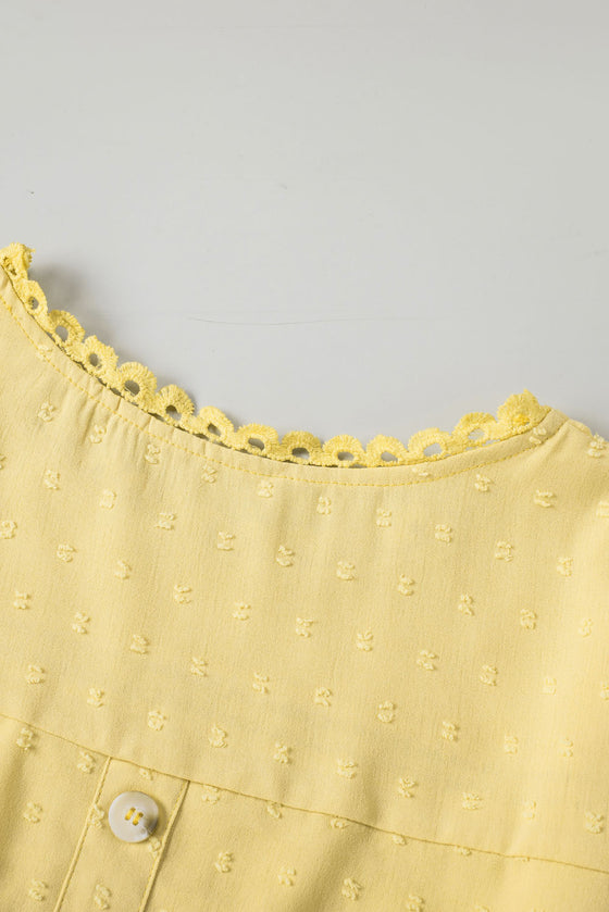 Apricot Swiss Dot Crochet Eyelet Back Button Detail Blouse | Available in 3 Colors