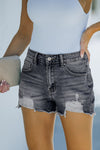 White Frayed Distressed Denim Shorts