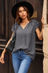 Gray V Neck Tiered Ruffle Sleeve Top | Available in 2 Colors