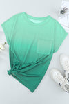 Ombre Green Short Sleeve Crew Neck T-Shirt with Pocket