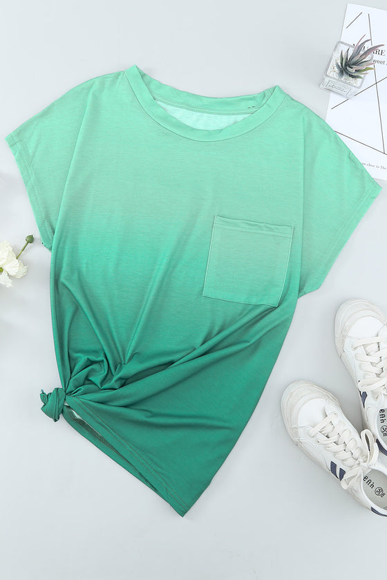 Ombre Green Short Sleeve Crew Neck T-Shirt with Pocket