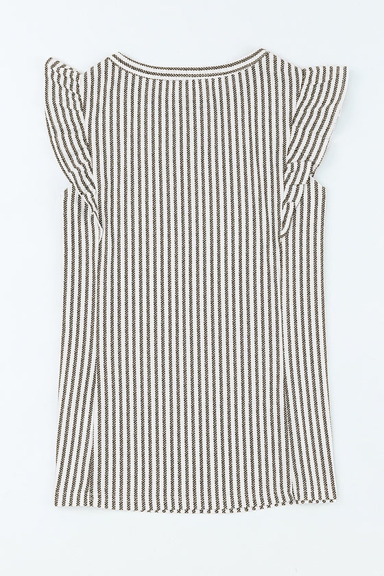 Grey Casual Striped Print Ruffle Summer Top