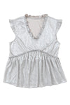 Khaki Frilled V Neck Metallic Crinkle Sleeveless Blouse