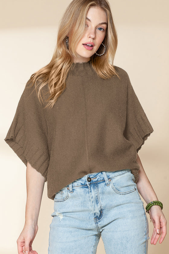 Medium Grey Mock Neck Batwing Sleeve Knit Sweater | Available in 4 Colors