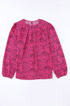 Pink and Black Leopard Long Sleeve Pleated Blouse