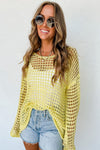 Orange Knit Cut Out Crochet Long Sleeve Tunic Top