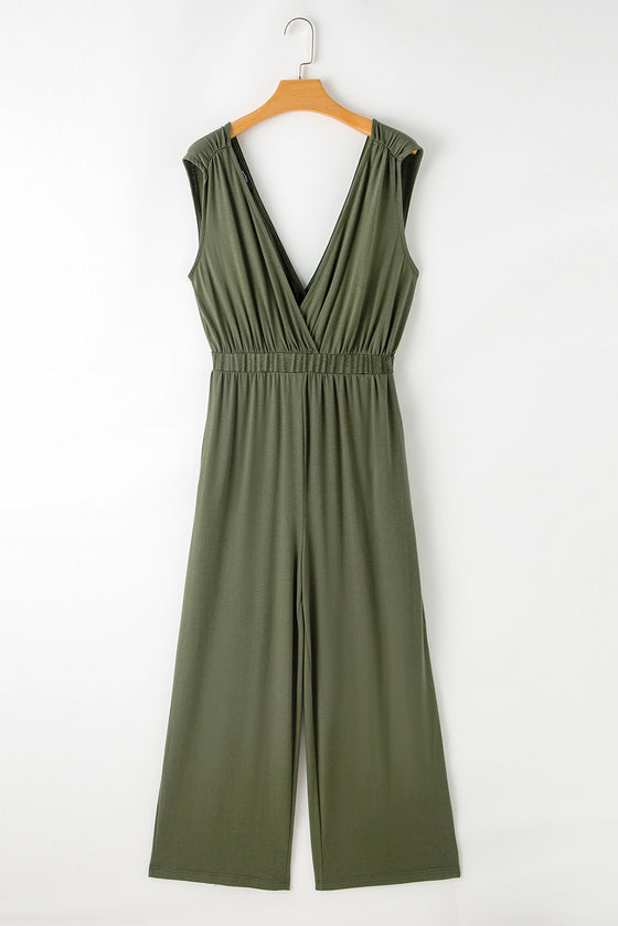 Green Pocketed Pleated Wide Leg Jumpsuit | Available in 2 Colors