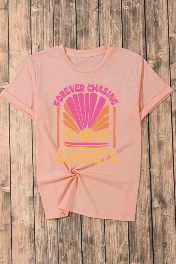 Pink FOREVER CHASING SUNSET Graphic T-Shirt