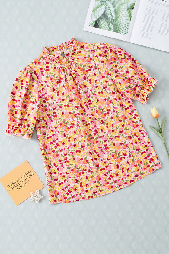 Orange Floral Mock Neck Blouse | Available in Yellow