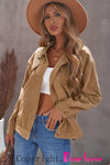 Khaki Ribbed Corduroy Long Sleeve Jacket with Pocket