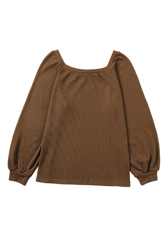 Pink Waffle Texture Casual Square Neck Pullover Top | Available in 5 Colors