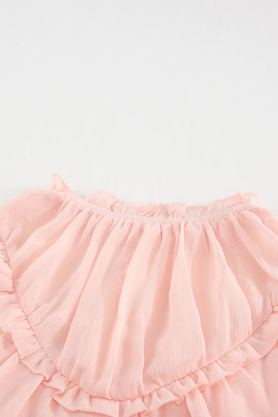 Apricot Frill Detail Tulle Casual Sleeveless Shirt