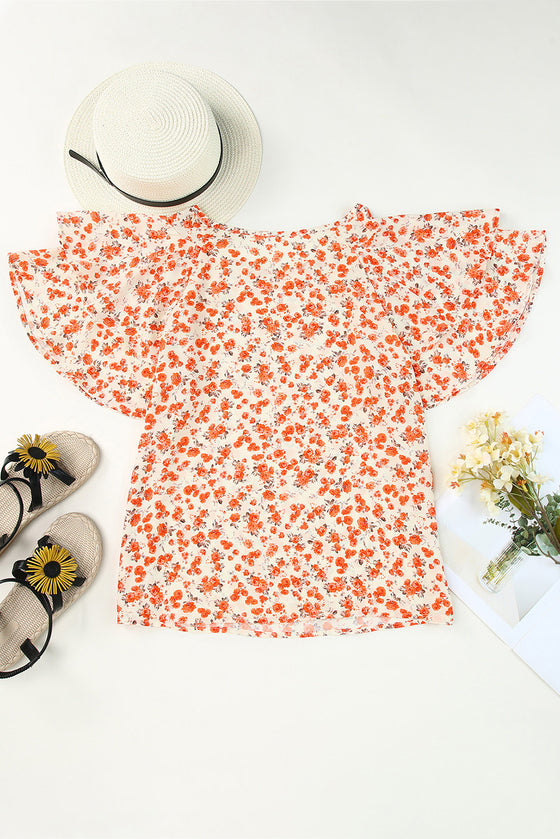 Orange Floral Tiered Sleeve Blouse