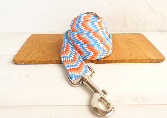 Luxury Orange and Blue Nordic Patterned Dog Collar and Leash