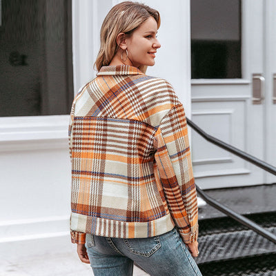 Short Plaid Fall Coat for Women