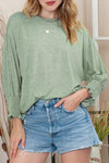 Black Plain Smocked 3/4 Sleeve Casual Loose T Shirt | Available in 3 Colors